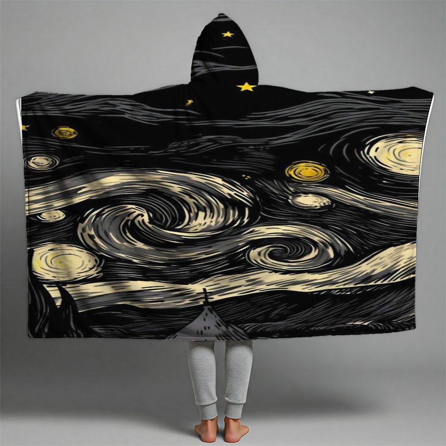 starry night Black Premium Hooded Blanket