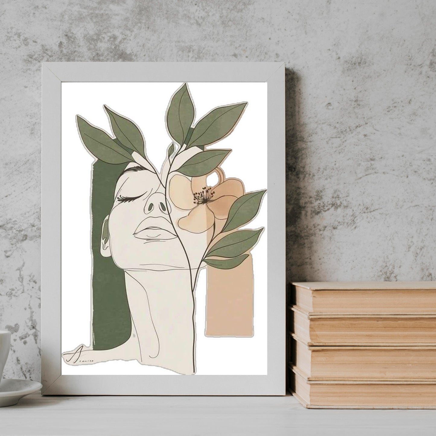 Girl Flower neutral abstract art Frame