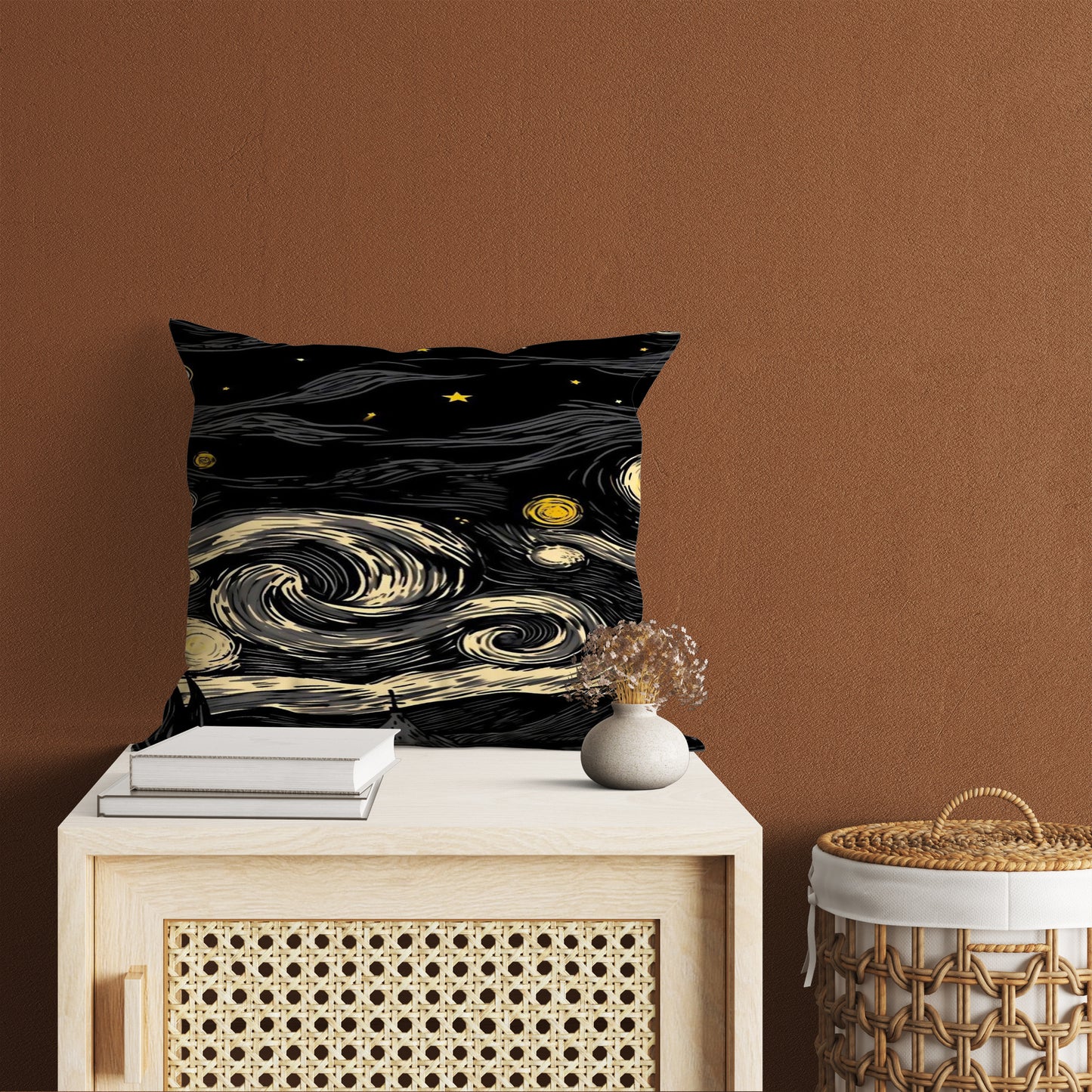 Starry Night Black Art Velvet Cushion
