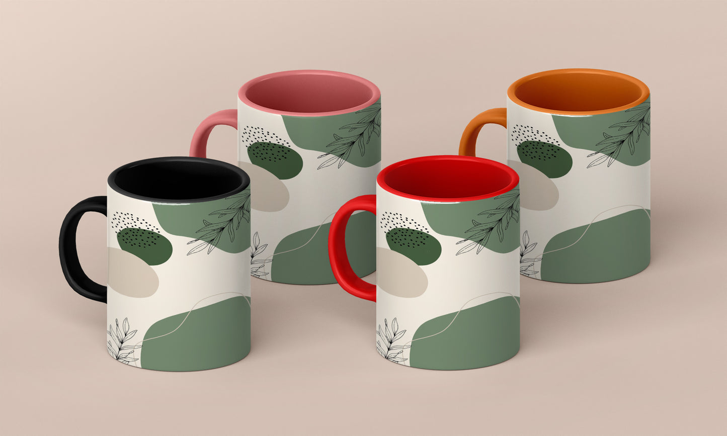 Green Flower neutral abstract art Mug