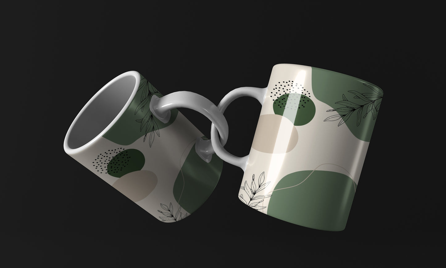 Green Flower neutral abstract art Mug
