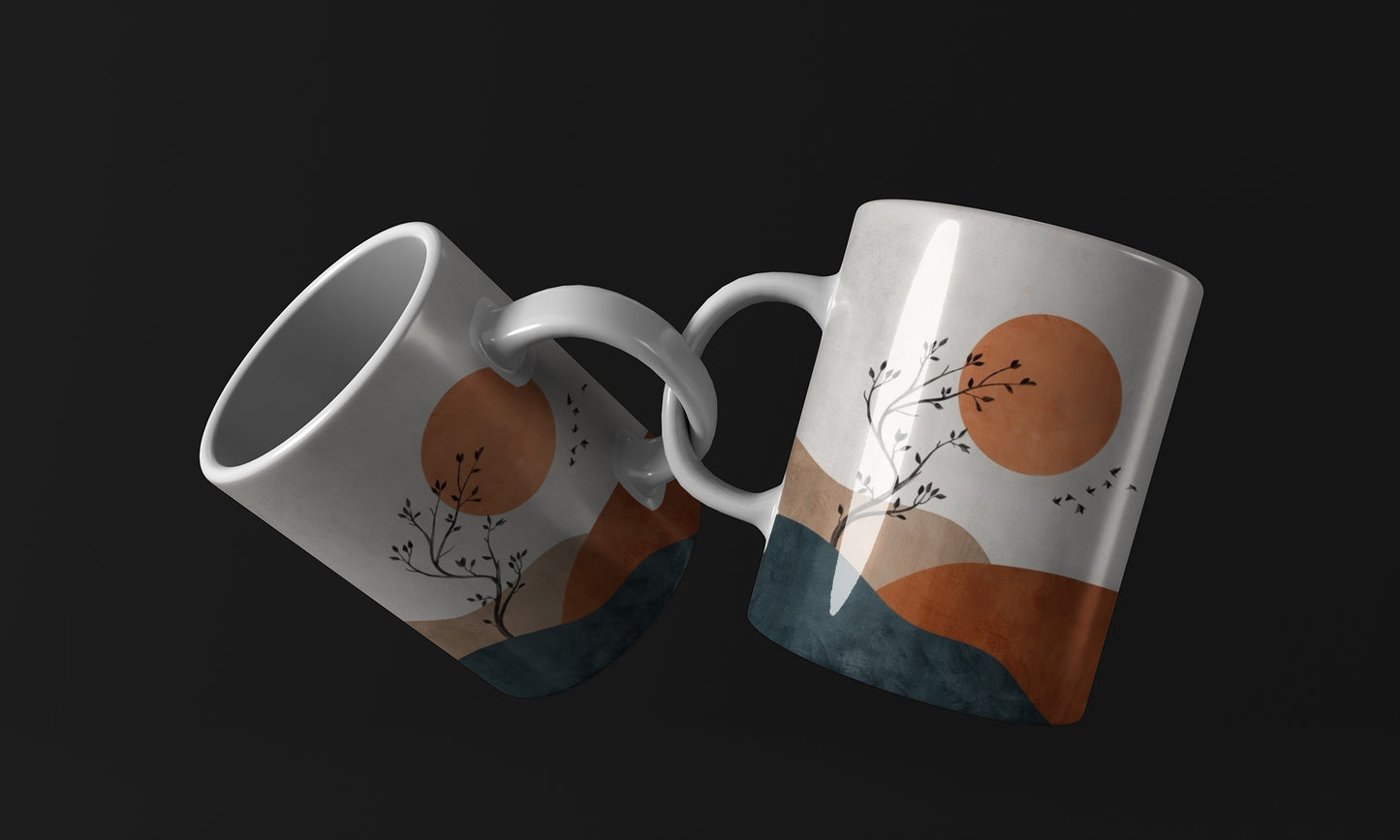 Sun Tree neutral abstract art Mug