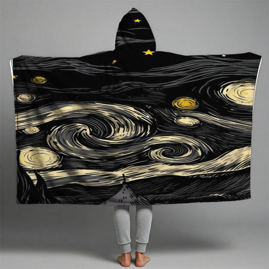 starry night Black Premium Hooded Blanket