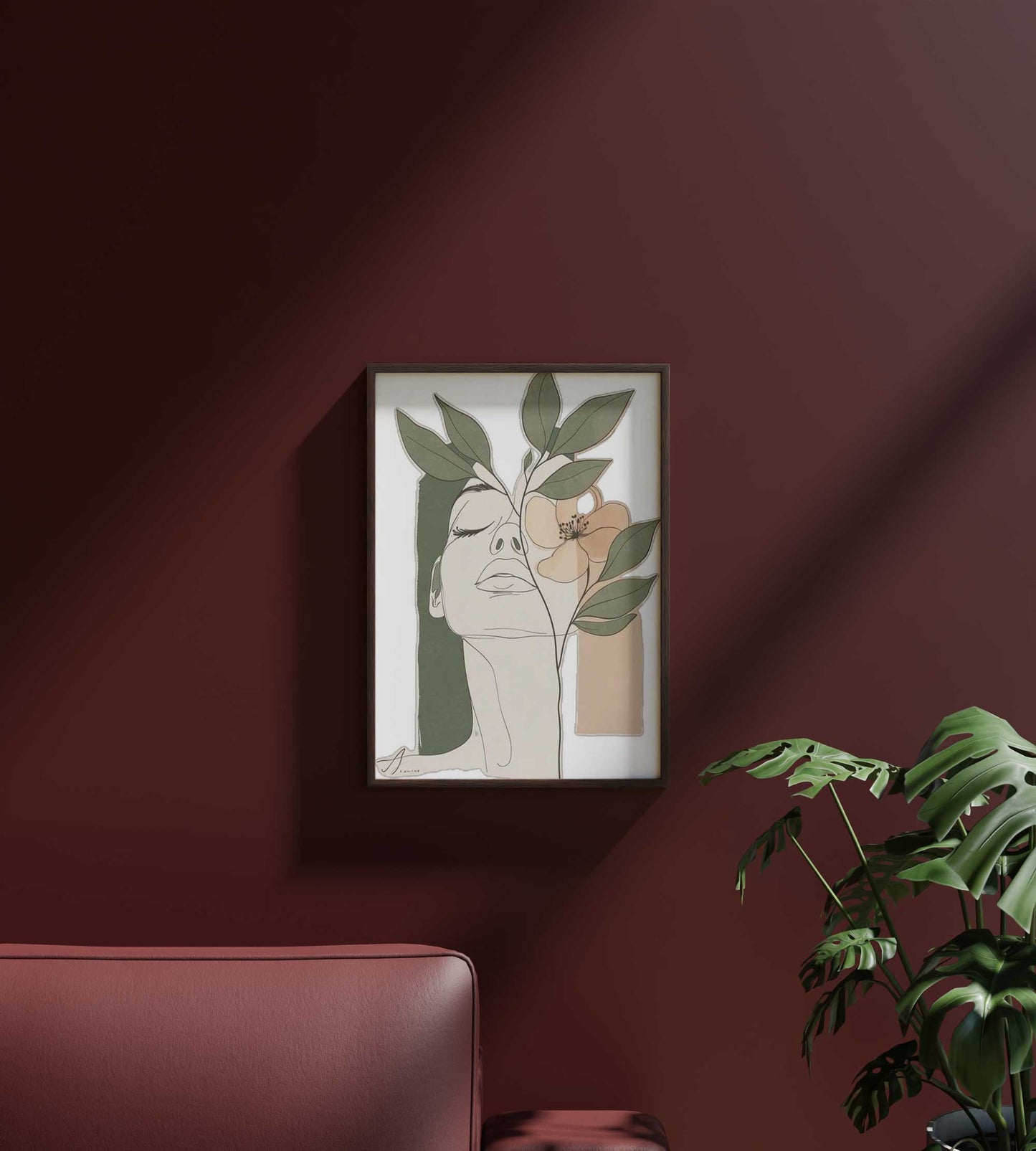 Girl Flower neutral abstract art Frame