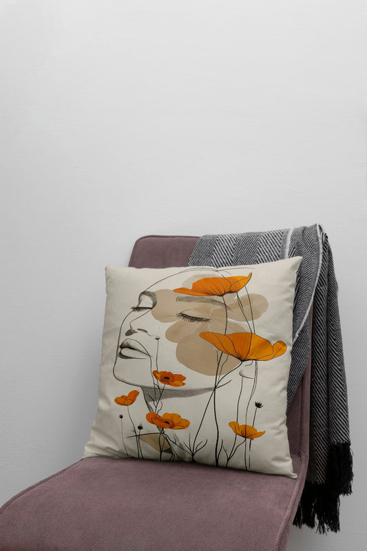 Girl neutral abstract art Velvet Cushion